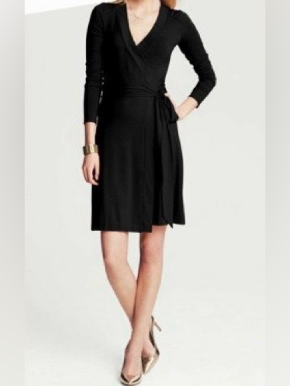 Banana Republic Black Long-Sleeve Wrap Dress